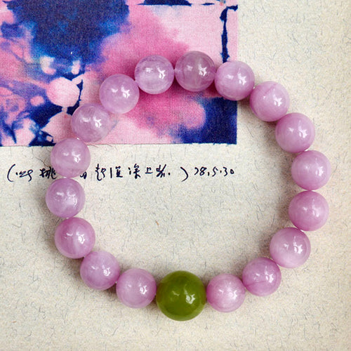 10mm Natural Kunzite Crystal Bracelet for Women Men | Beaded Gemstone Jewelry