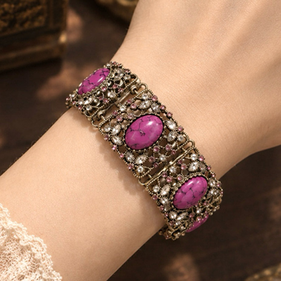 Vintage Style Purple Natural Stone Wide Link Bracelet