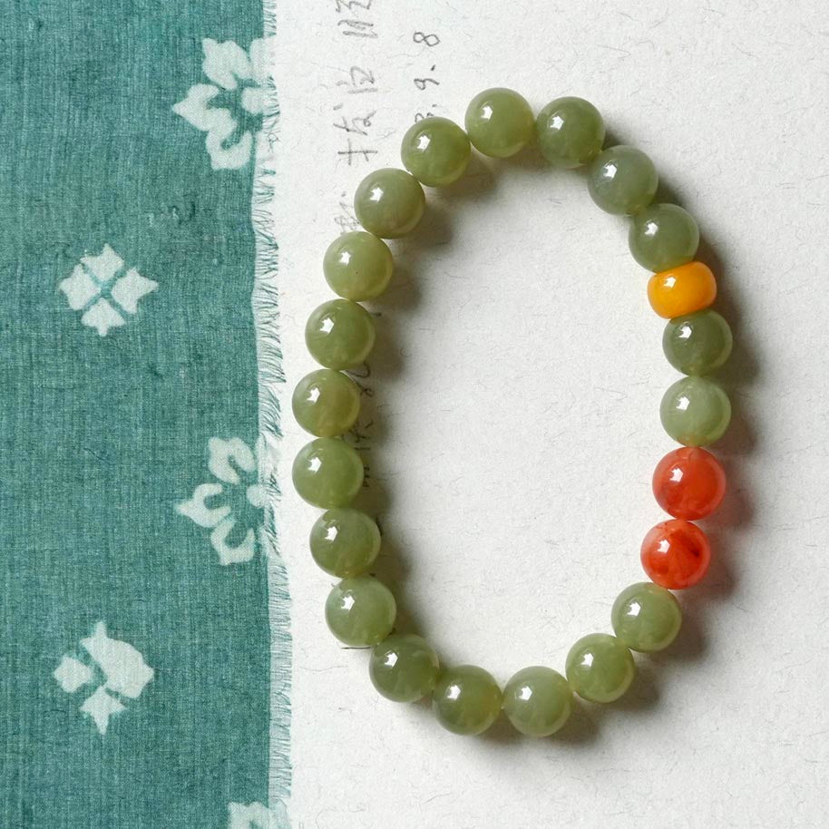 8mm Hetian Jade & Amber Red Agate Bracelet