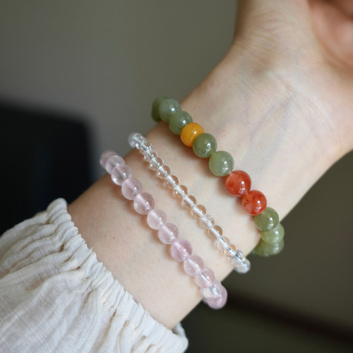 8mm Hetian Jade & Amber Red Agate Bracelet