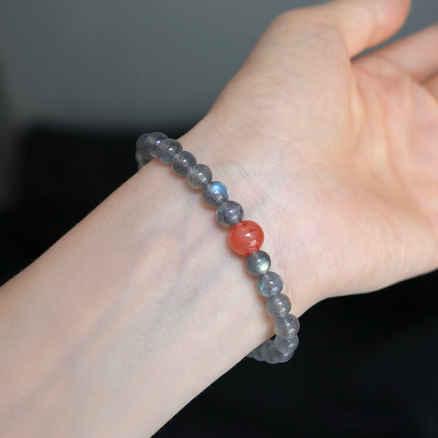 6mm Gray Moonstone & Red Agate Crystal Bracelet
