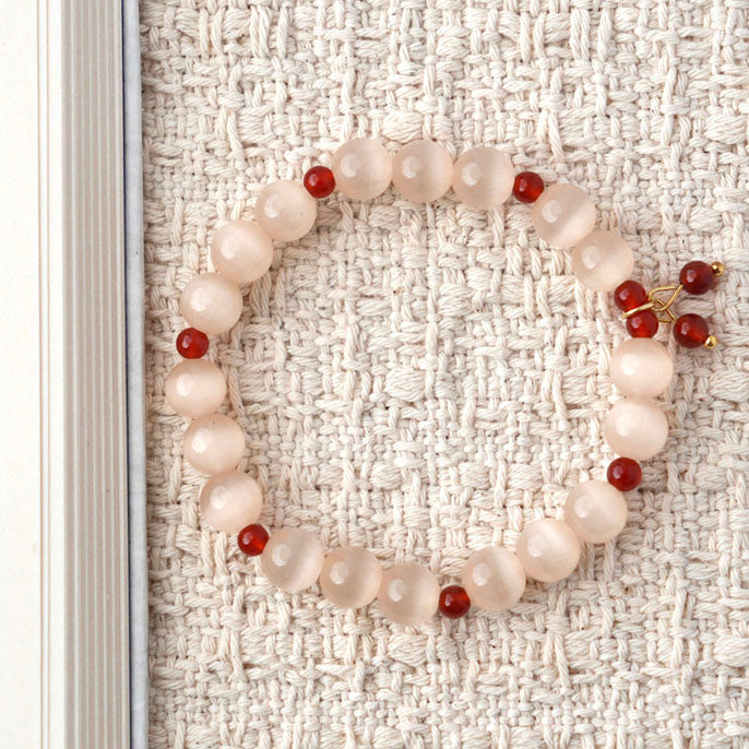 8mm Cat’s Eye & Red Agate Beaded Bracelet