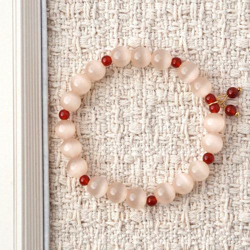 8mm Cat’s Eye & Red Agate Beaded Bracelet