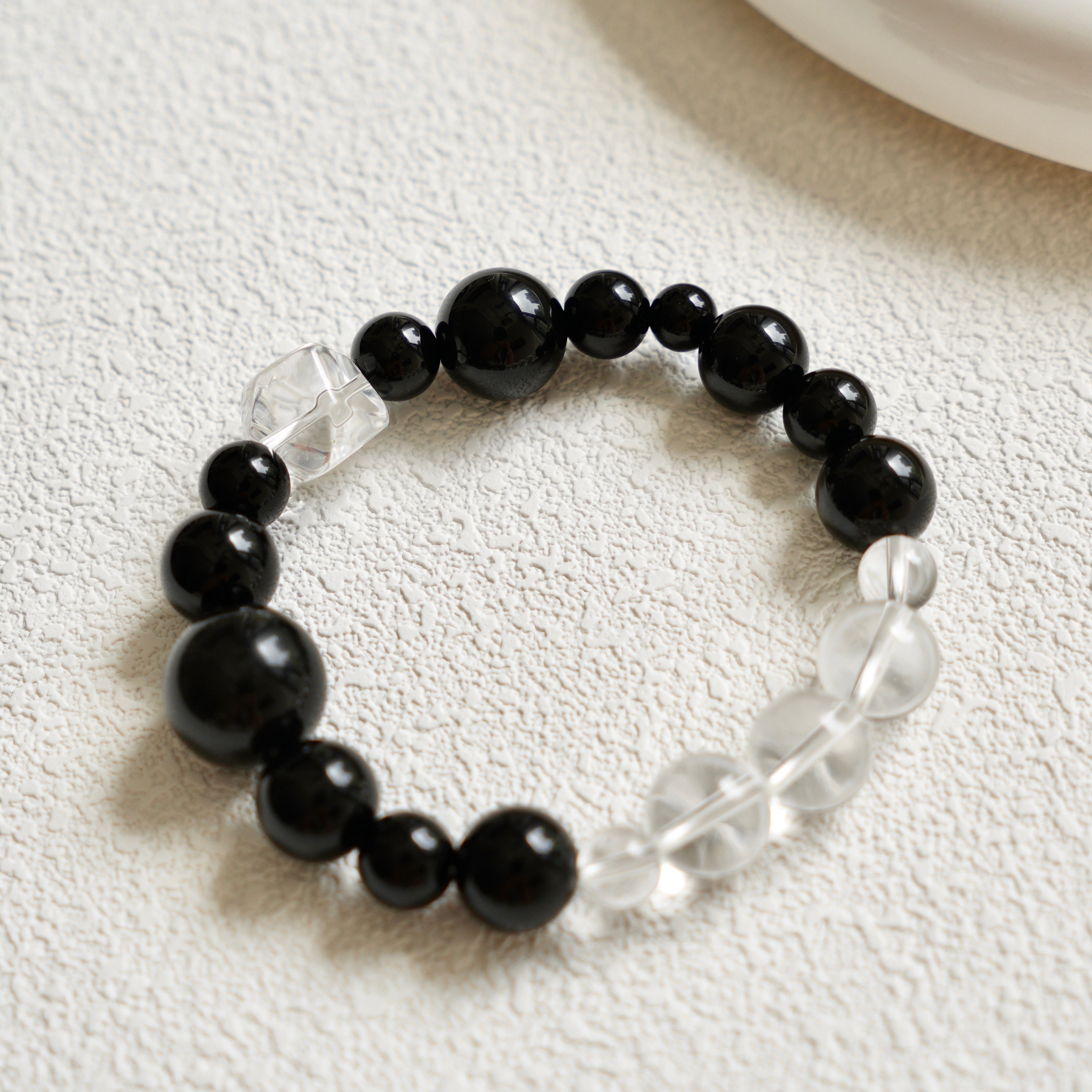 6mm-14mm Obsidian & Clear Quartz Bracelet