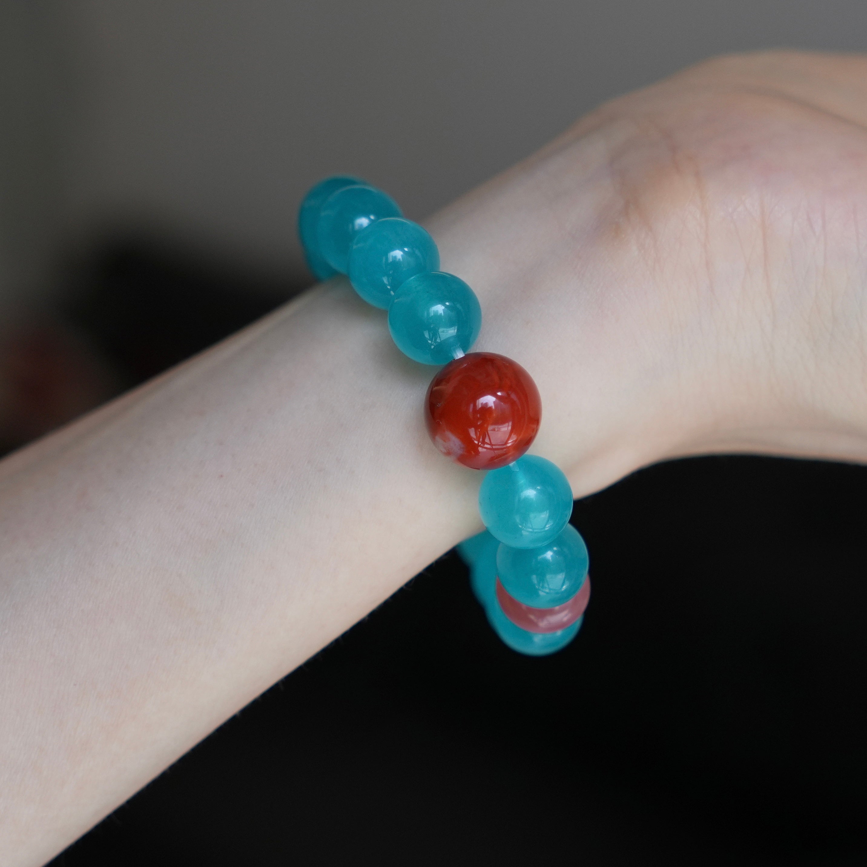 10mm Amazonite & Red Agate Bracelet