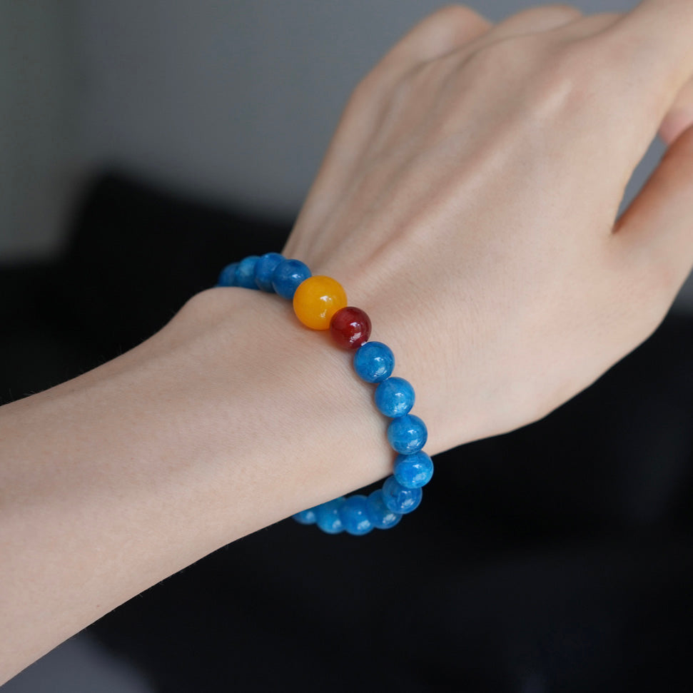 8mm Blue Apatite & Agate Crystal Bracelet