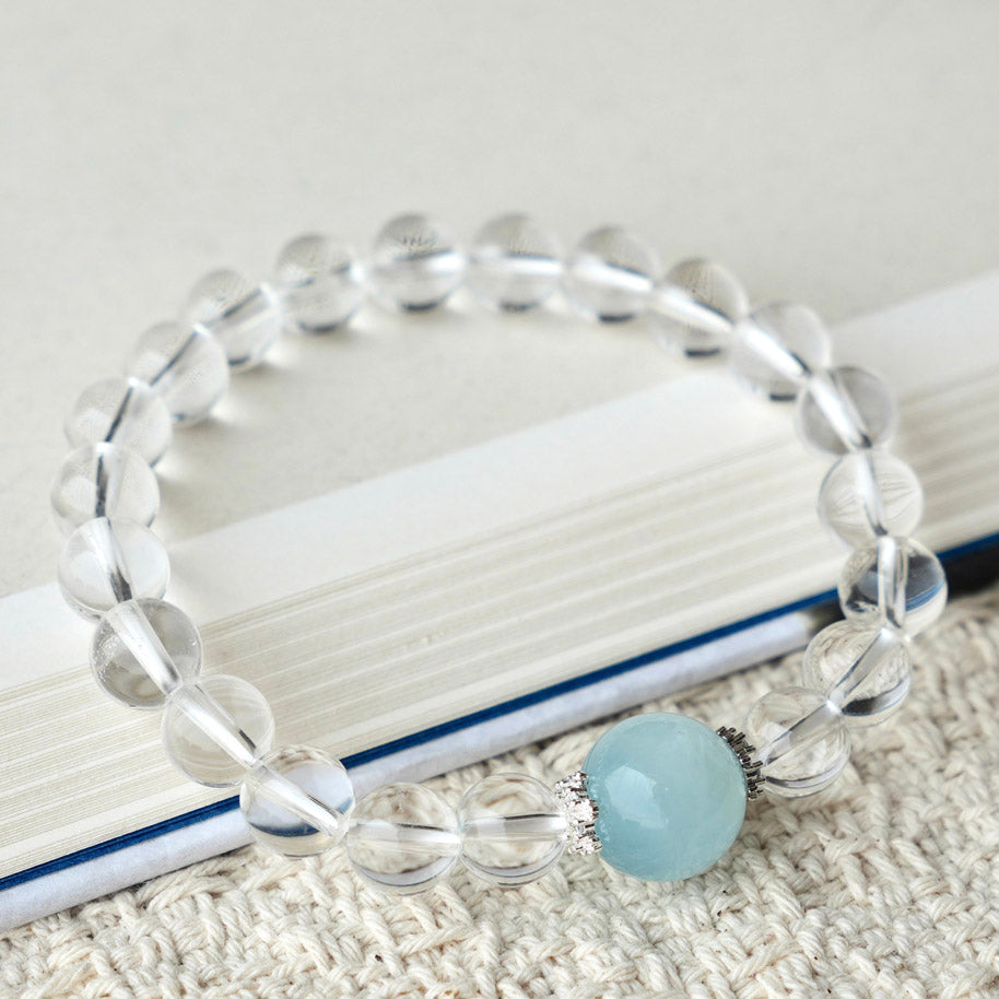 8mm Clear Quartz & 11mm Aquamarine Crystal Bracelet