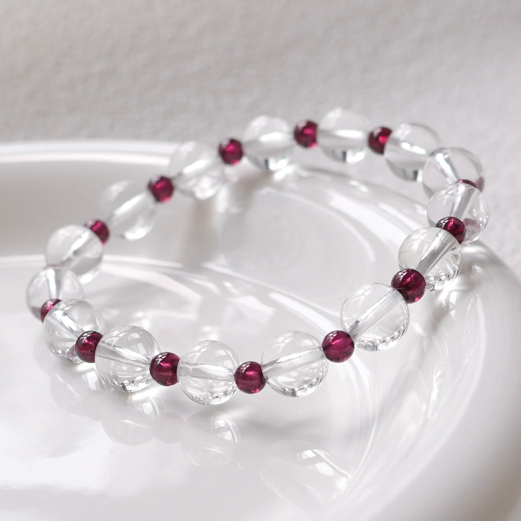 8mm Clear Quartz Bracelet with Garnet Bracelet Beads