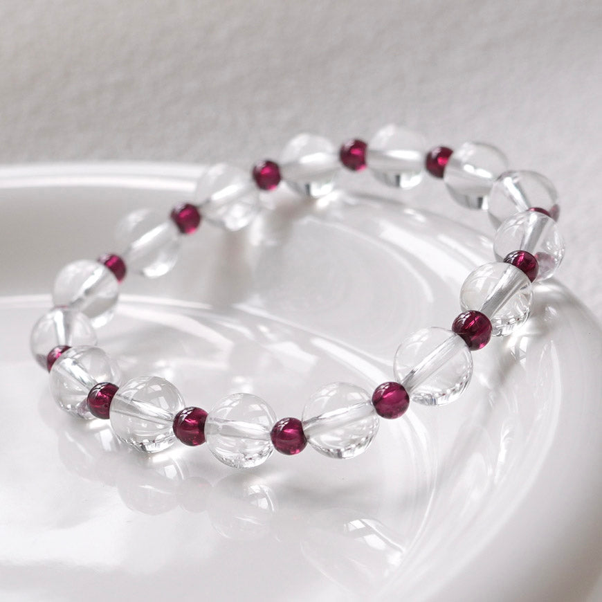 8mm Clear Quartz Bracelet with Garnet Bracelet Beads