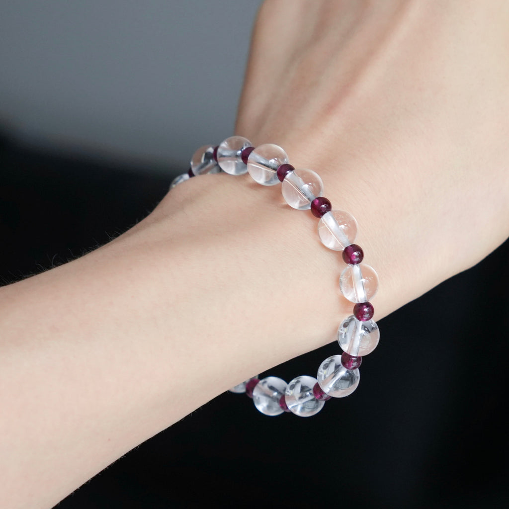 8mm Clear Quartz Bracelet with Garnet Bracelet Beads