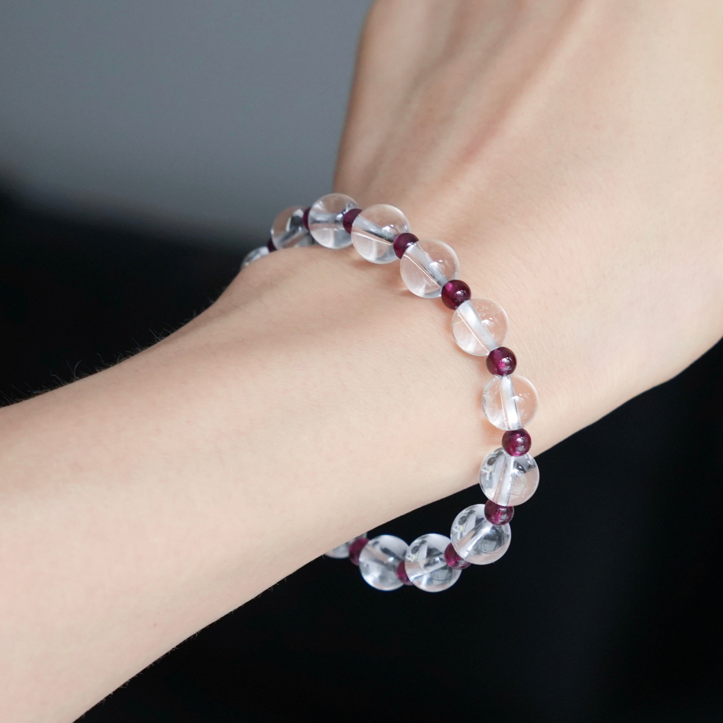 8mm Clear Quartz Bracelet with Garnet Bracelet Beads