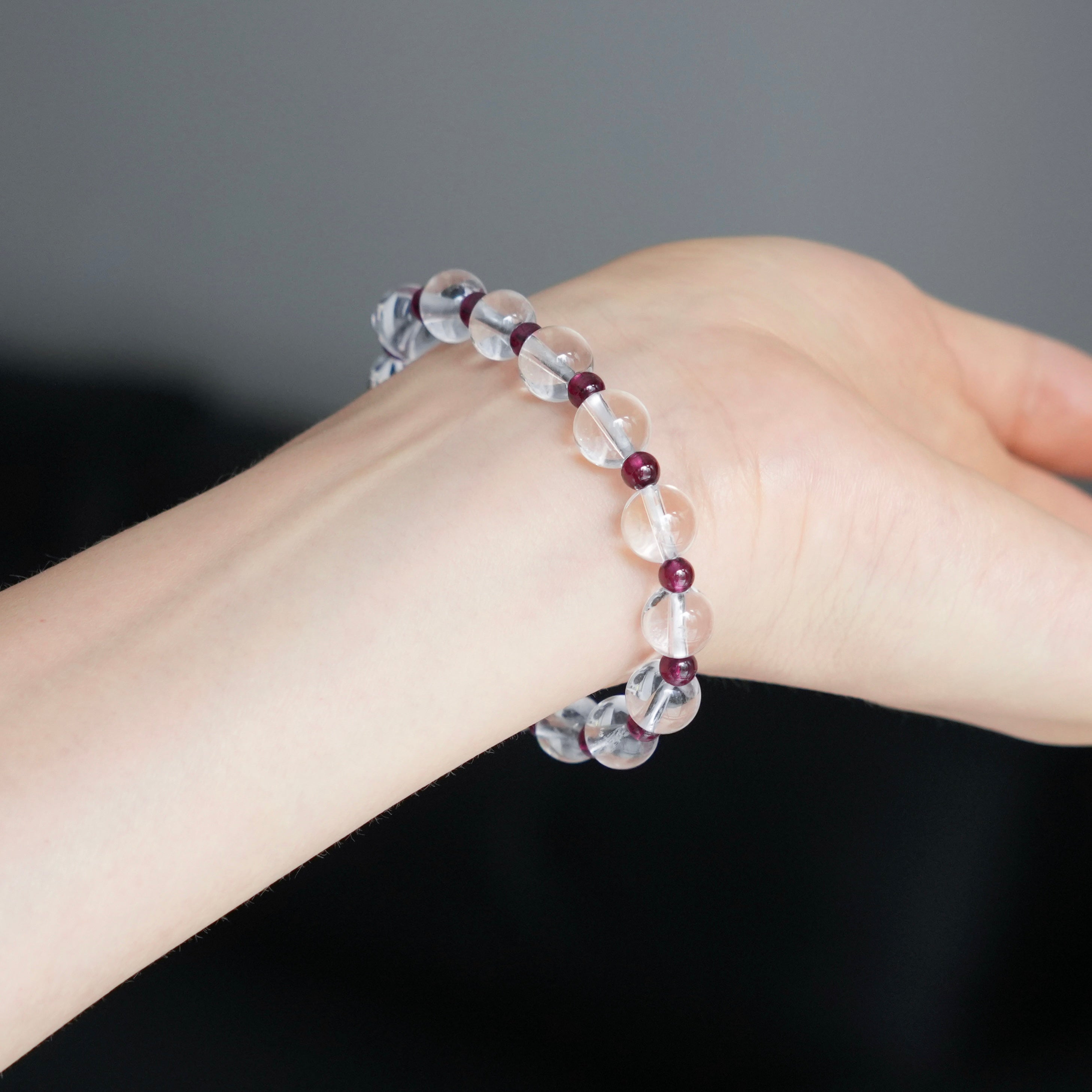 8mm Clear Quartz Bracelet with Garnet Bracelet Beads