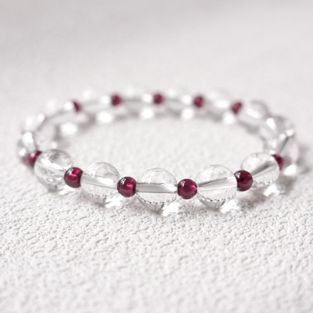 8mm Clear Quartz Bracelet with Garnet Bracelet Beads