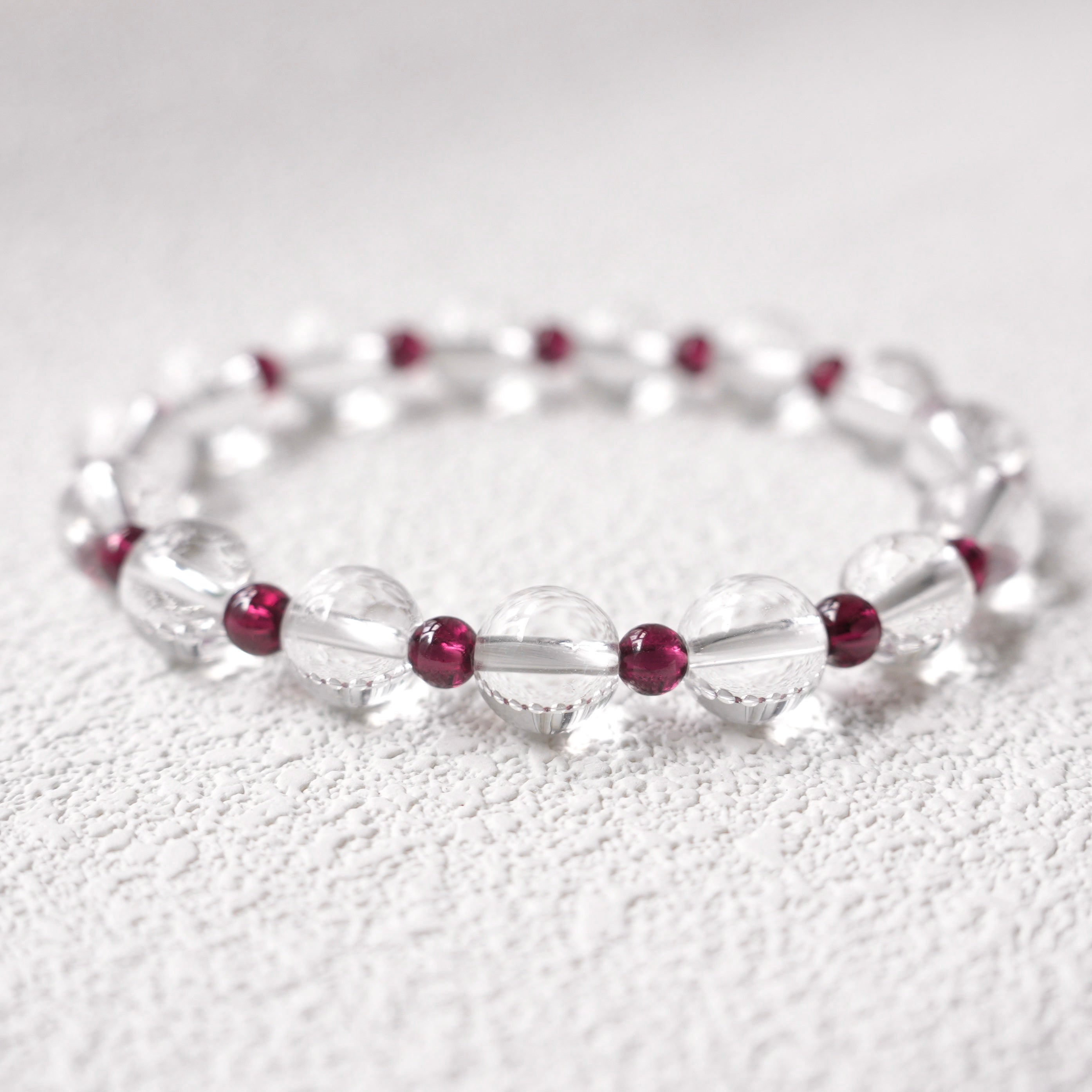 8mm Clear Quartz Bracelet with Garnet Bracelet Beads