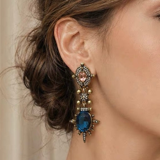 Vintage-Style Blue Pink Crystal Statement Drop Dangle Earrings for Women