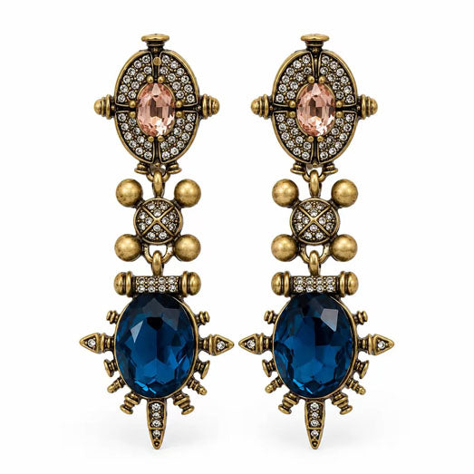 Vintage-Style Blue Pink Crystal Statement Drop Dangle Earrings for Women