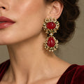 Vintage Style Red Natural Stone Crystal Drop Statement Earrings
