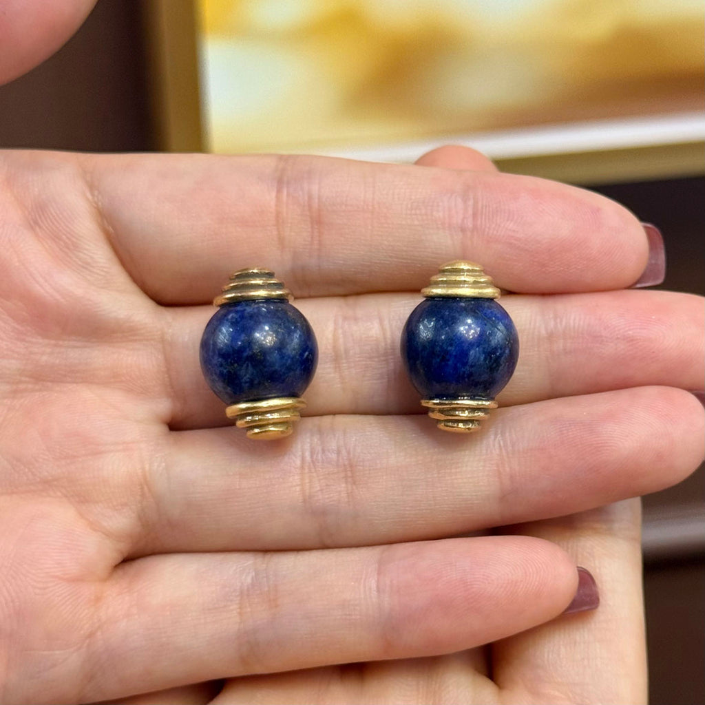 Vintage Style Lapis Lazuli Stud Earrings for Women, Gold Tone Natural Stone Earrings, Elegant Lapis Lazuli Jewelry