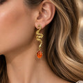 Vintage Style Snake Drop Earrings for Women, Gold Tone Orange Crystal Dangle Earrings, Nature Inspired Jewelry Gift