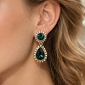 Vintage Style Green Crystal Drop Earrings for Women, Elegant Gold Tone Statement Earrings, Retro Jewelry Gift