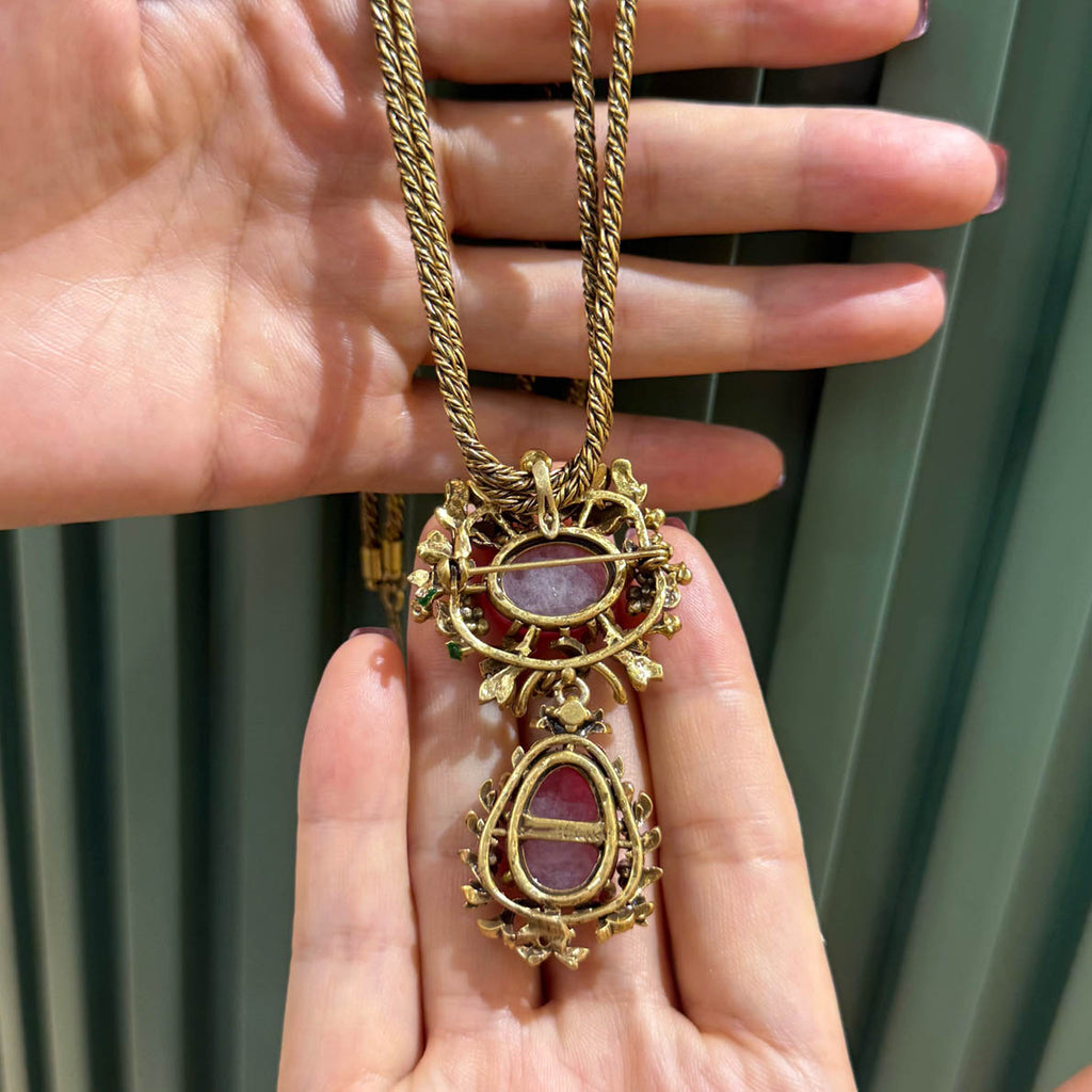 Vintage Style Natural Red Stone Crystal Pendant Necklace