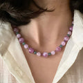 Natural Pink Lepidolite, Kunzite, Amethyst, Agate Crystal Necklace for Women Men | Beaded Gemstone Jewelry