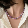Natural Pink Lepidolite, Kunzite, Amethyst, Agate Crystal Necklace for Women Men | Beaded Gemstone Jewelry