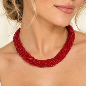Vintage Style Red Crystal Beaded Necklace – Elegant Statement Jewelry with Gold Vintage Clasp