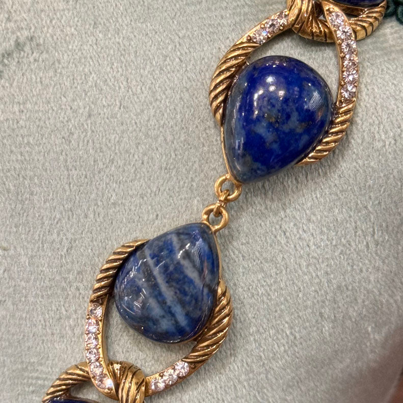 Vintage Style Lapis Lazuli Necklace for Women – Gold-Tone Statement Gemstone Jewelry