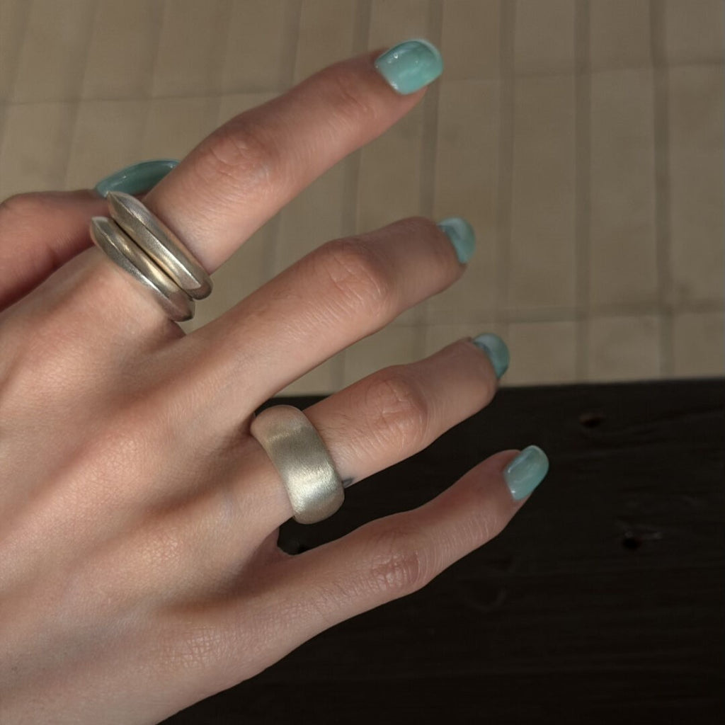 Matte Brushed 925 Sterling Silver Adjustable Open Cuff Statement Ring
