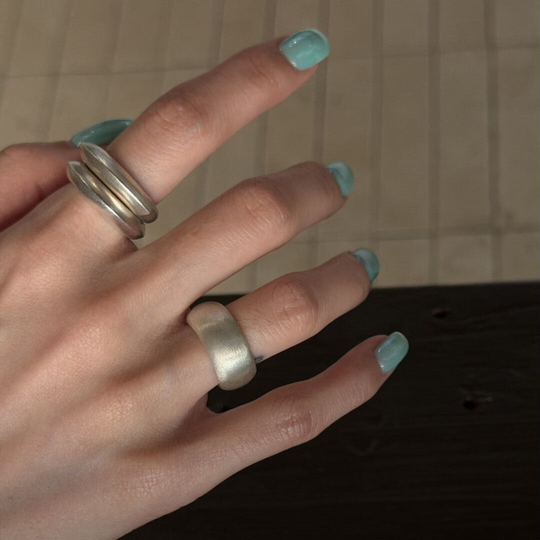 Matte Brushed 925 Sterling Silver Adjustable Open Cuff Statement Ring