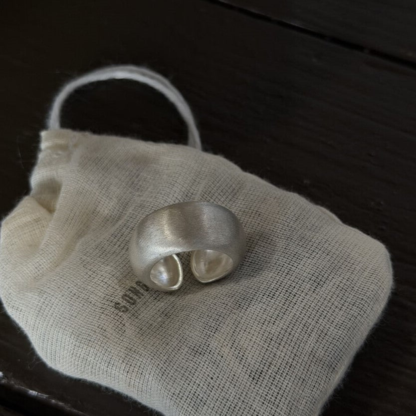 Matte Brushed 925 Sterling Silver Adjustable Open Cuff Statement Ring