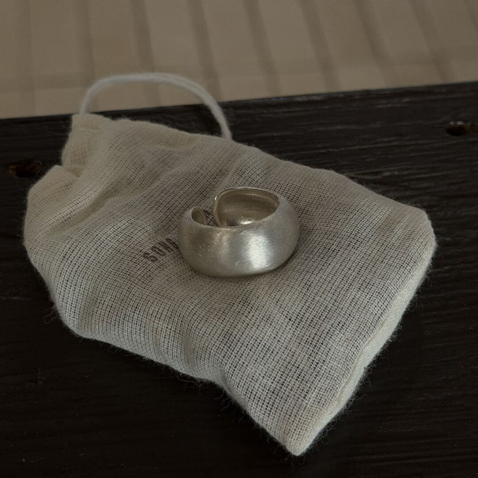 Matte Brushed 925 Sterling Silver Adjustable Open Cuff Statement Ring