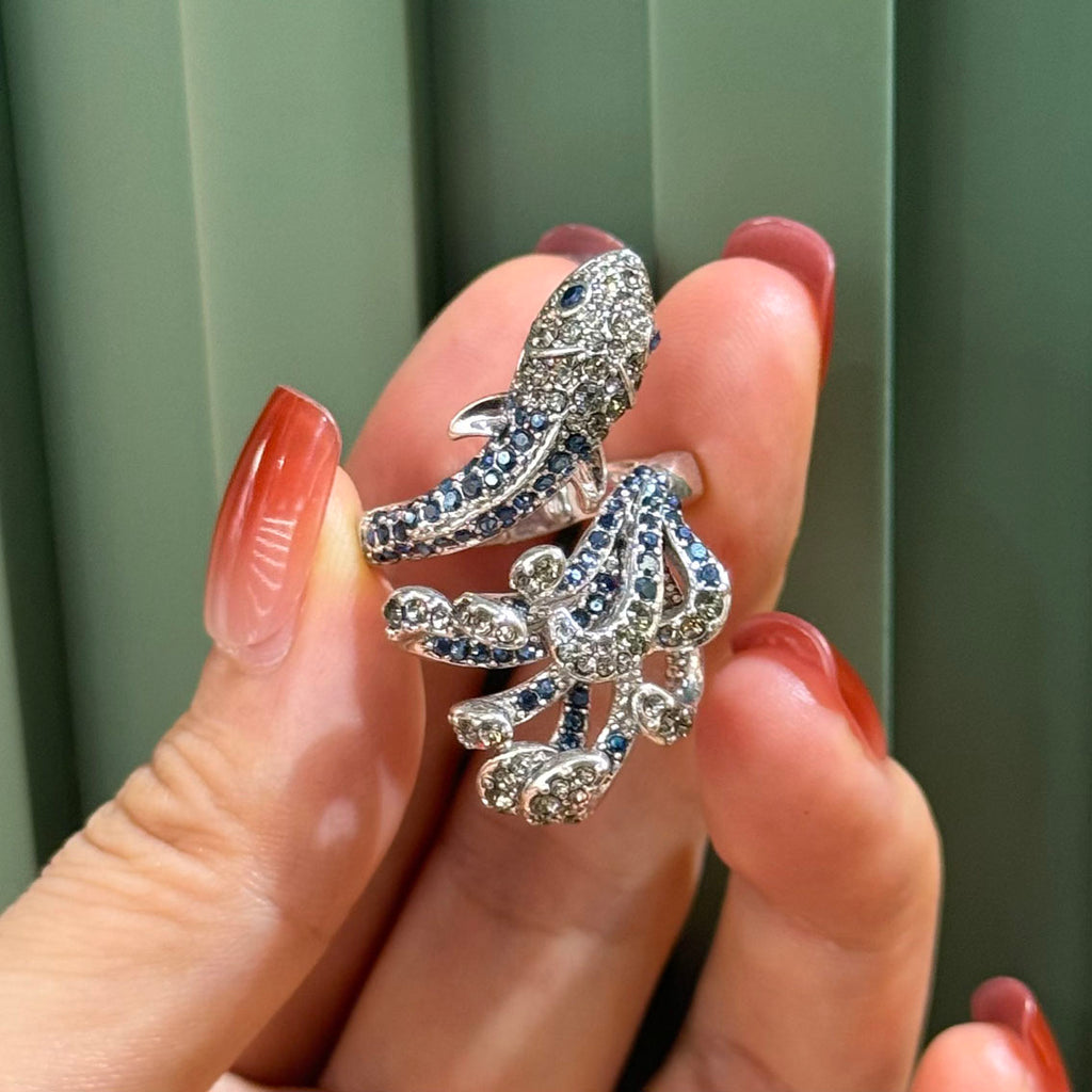 Vintage Style Koi Octopus Crystal Adjustable Wrap Ring