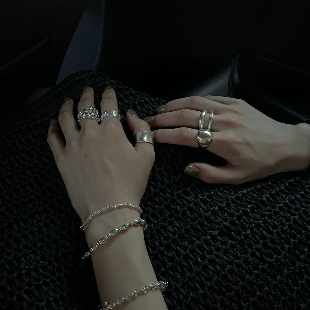 Dual Band Matte 925 Sterling Silver Adjustable Open Cuff Ring