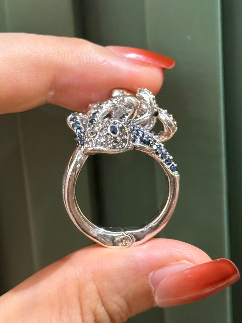 Vintage Style Koi Octopus Crystal Adjustable Wrap Ring