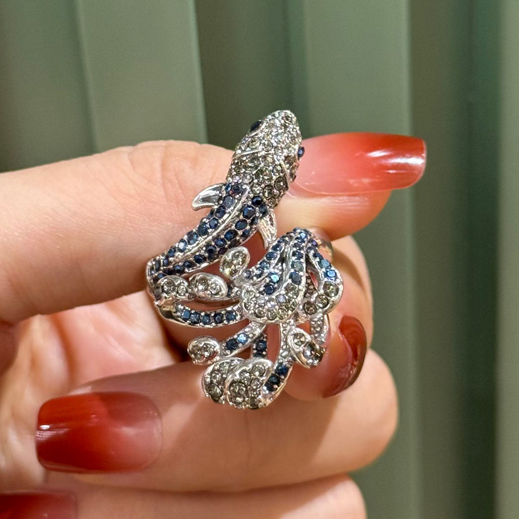 Vintage Style Koi Octopus Crystal Adjustable Wrap Ring