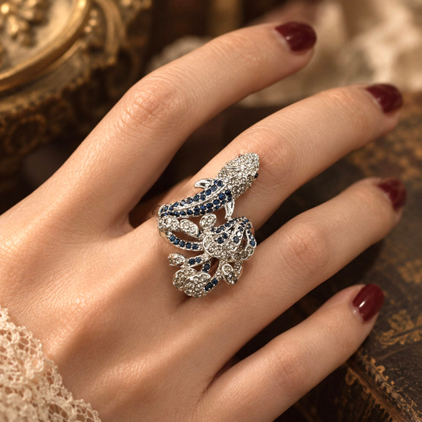 Vintage Style Koi Octopus Crystal Adjustable Wrap Ring