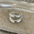 Dual Band Matte 925 Sterling Silver Adjustable Open Cuff Ring