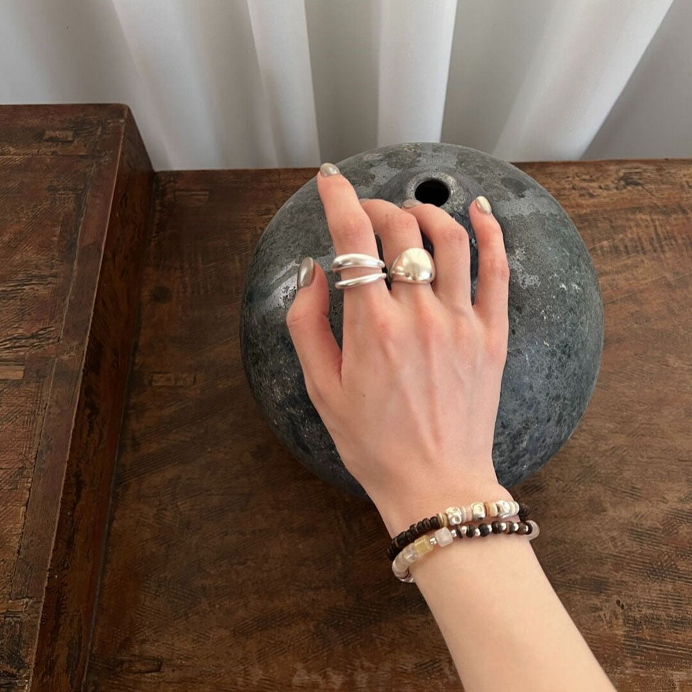 Dual Band Matte 925 Sterling Silver Adjustable Open Cuff Ring