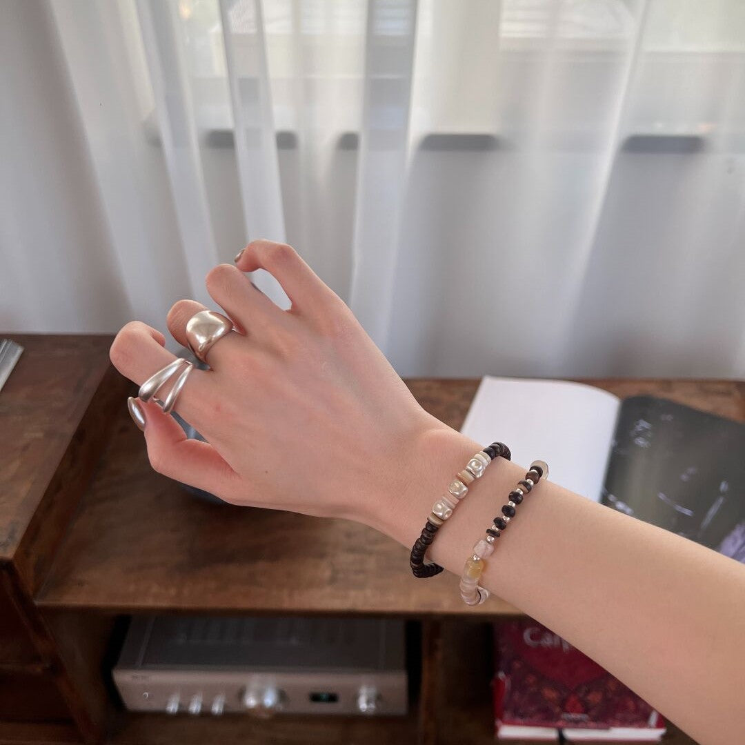 Dual Band Matte 925 Sterling Silver Adjustable Open Cuff Ring