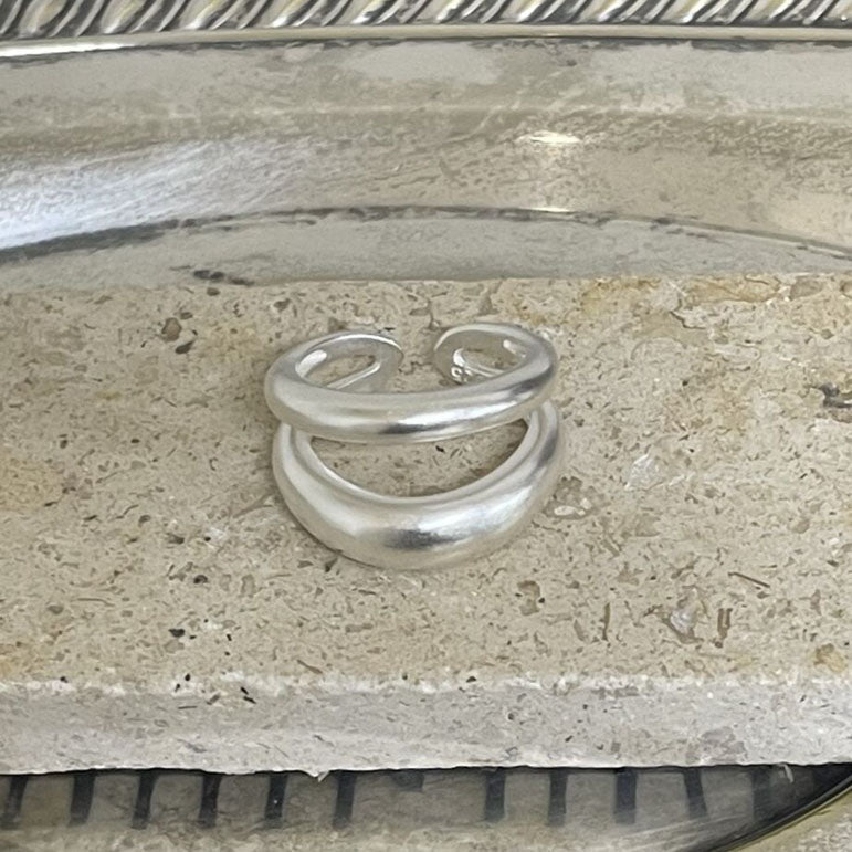 Dual Band Matte 925 Sterling Silver Adjustable Open Cuff Ring