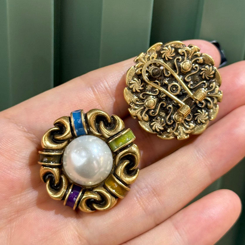 Vintage Style Statement Earrings for Women – Retro Gold Baroque Floral Earrings with Colorful Enamel