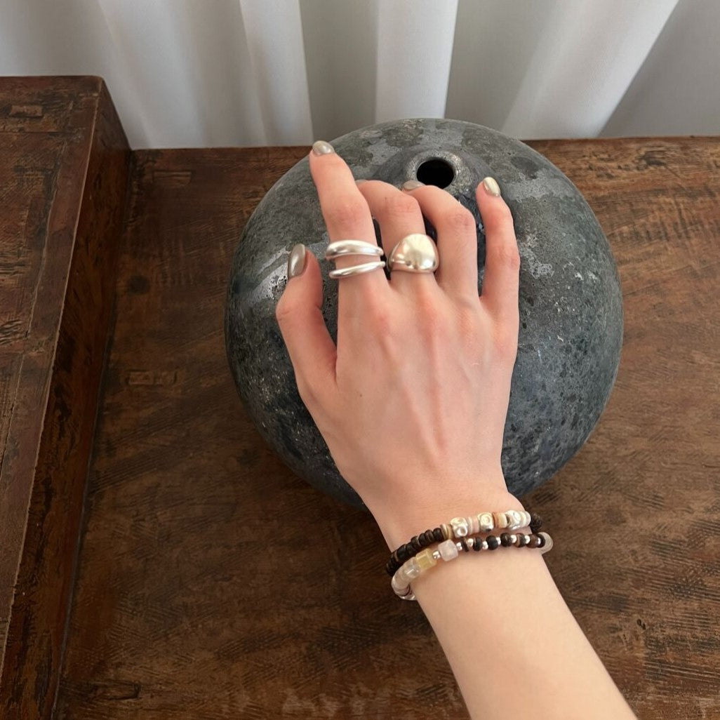 Vintage Chunky Dome Ring 925 Sterling Silver Puffy Statement Ring Minimalist Retro Jewelry for Women