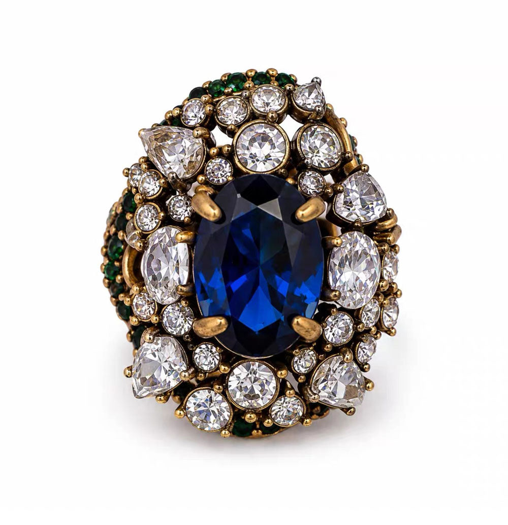 Vintage Halo Wide Statement Ring Antique Gold Band Jewelry